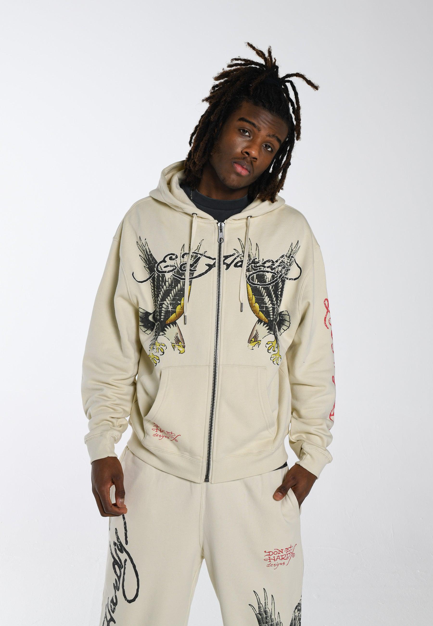 Mens Golden-Eagle Zip Hoodie - White – Ed Hardy Europe